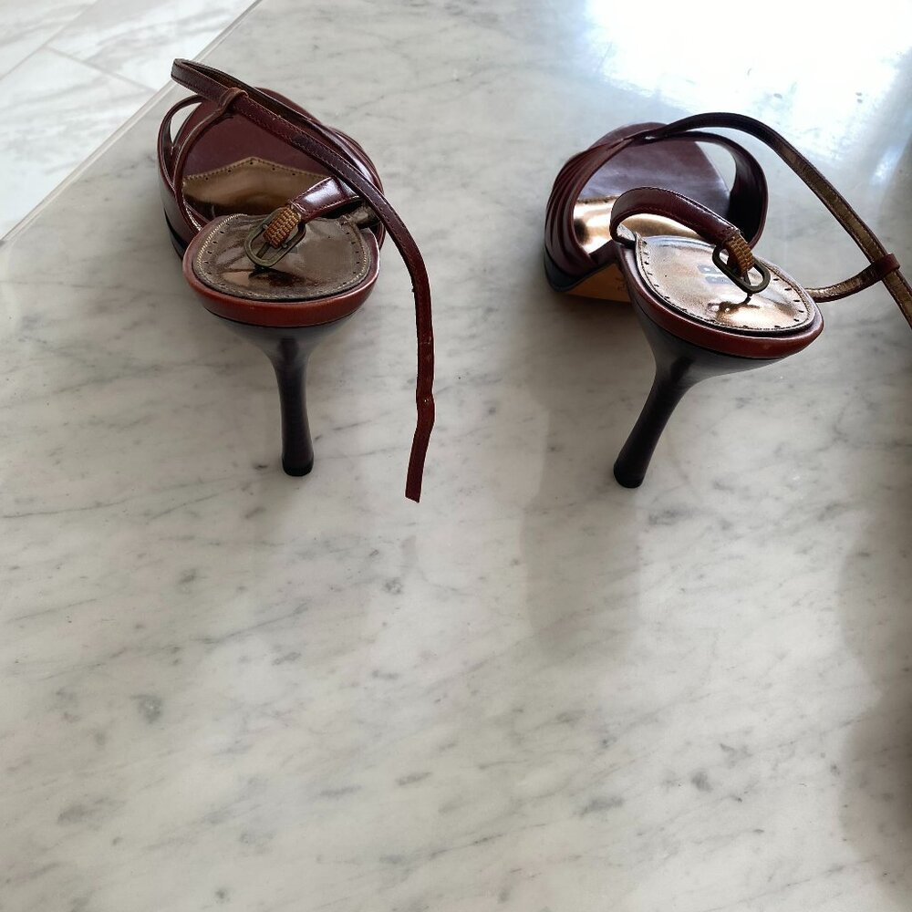 Brown Strappy Leather Heels (NWOT) - Size 11 - Picture 4 of 5